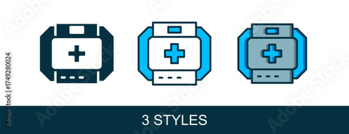Filled outline First aid kit icon isolated on white background. Medical box with cross. Medical equipment for emergency. Healthcare concept. Vector