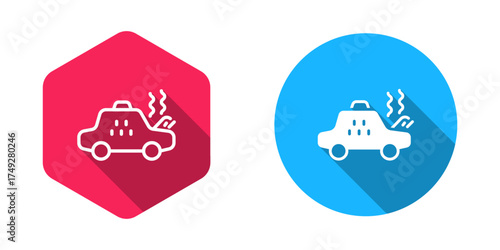 Filled and outline Broken taxi car icon isolated with long shadow background. Vector