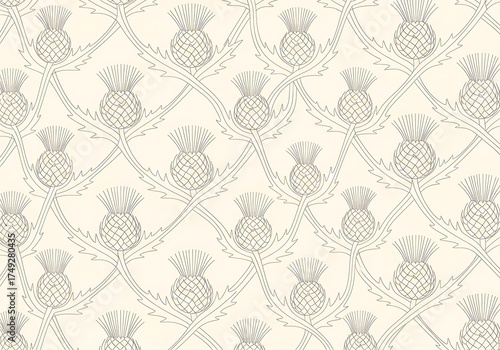 Repeated botanical outline drawing forming a seamless pattern design
