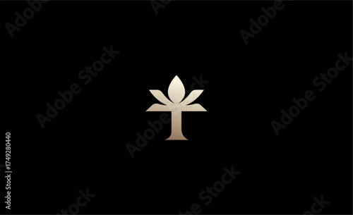 Luxury Logo Lotus or Tulip Flower With Letter T. Nature, Feminine and Beauty with Gold Colour Creative Template. Glamour, Modern and Minimalist Concept