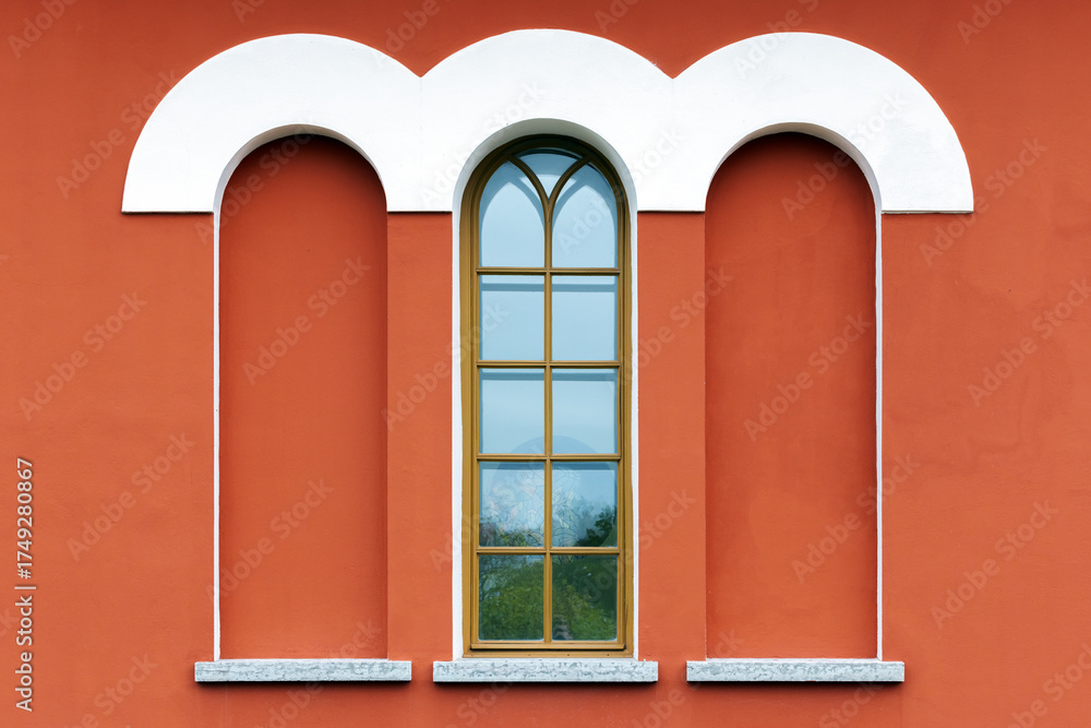 custom made wallpaper toronto digitalRed building facade features a white rounded arches and a tall window and niches