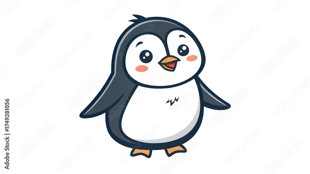 Fototapeta premium Adorable cartoon penguin character smiling cheerfully, perfect for kids' designs isolated on transparent background