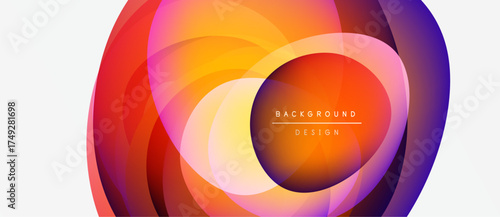Abstract layers create vibrant circular design. Warm colors blend into cool tones, forming dynamic background. Text reads background design.