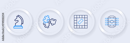 Set line Table football, Board game, Puzzle pieces toy and Chess icon. Vector