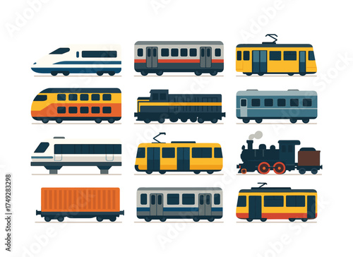 Modern and vintage train collection: high speed, trams, locomotives, and cargo