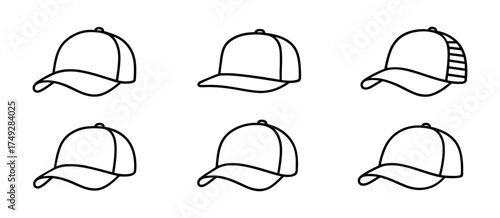 Minimalist outline of baseball caps in different styles
