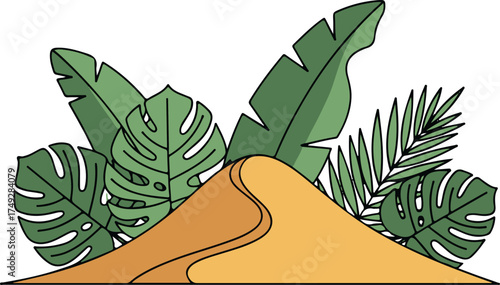 Vibrant Tropical Foliage and Sand Dune Illustration