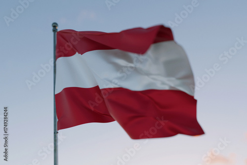 National flag of Austria waving in the wind against a clear sky, symbolizing patriotism, independence, national pride, and unity.  Freedom, creative. Travel, concept