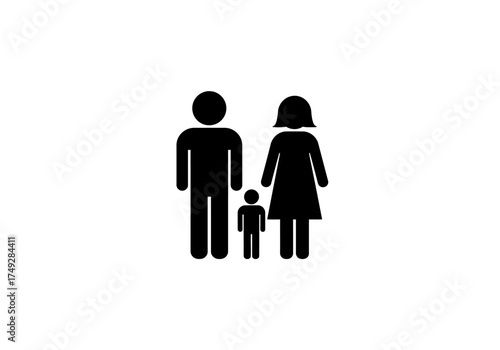 Simple Black Silhouette of a Family Unit with One Child.