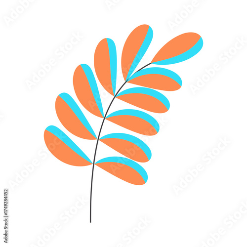 Colorful autumn leaves on a branch isolated on white background. 