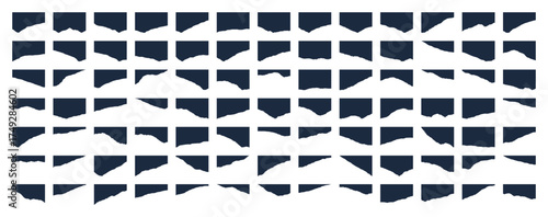 Set of grey torn or ripped paper sheet. Scrapbook edge, notebook tear or blank page split vector illustration. Abstract realistic ornament or decoration clip art for social media banner background