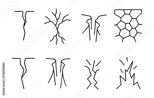Crack and fracture line art collection: geometric and organic designs