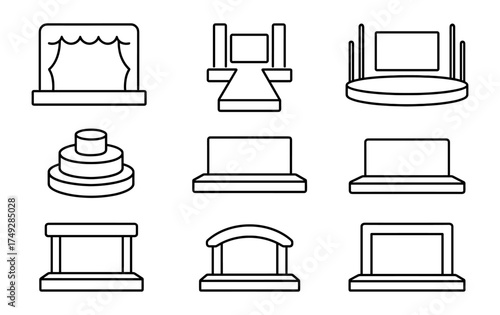 Set of linear stage and platform icons for event design and planning