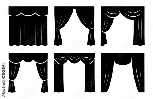 Silhouette of assorted theater curtains: classic drapery designs