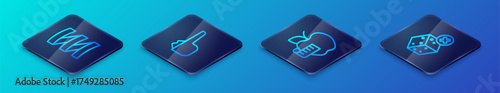 Set Isometric line Apple and measuring tape, Sports nutrition proteine, No sugar free and icon. Vector