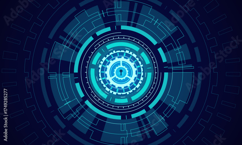 Futuristic Cybersecurity Background with Digital Lock and Data Protection Technology.