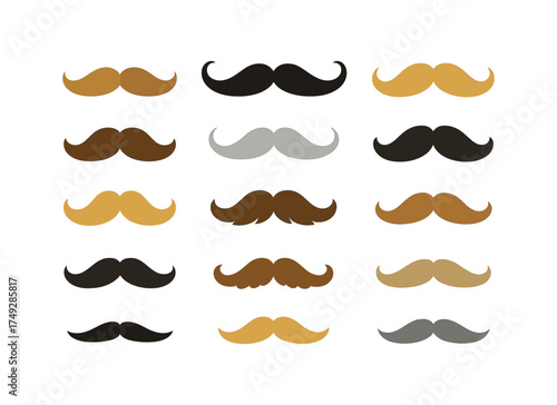 Variety of colored mustache styles in flat design set
