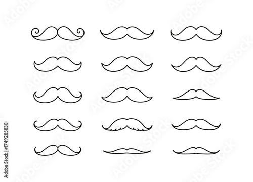 Collection of stylish moustache outlines in minimalist linear design