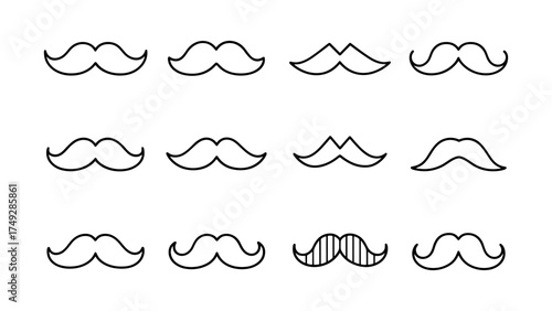 Collection of linear moustache styles in simple black outlines