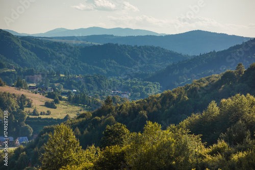 Fototapeta Naklejka Na Ścianę i Meble -  Panorama z Nowińskiej góry nad Muszyną.