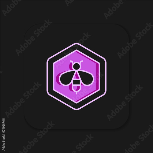 Filled outline Bee and honeycomb icon isolated on black background. Honey cells. Honeybee or apis with wings symbol. Flying insect. Sweet natural food. Flat filled outline style with shadow. Vector