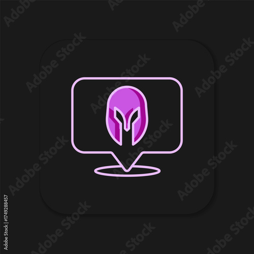 Filled outline Medieval iron helmet for head protection icon isolated on black background. Knight helmet. Flat filled outline style with shadow. Vector