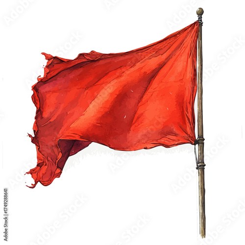 Flag Mast, watercolor illustration vector, isolated on a white background.