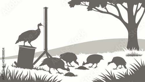 Wild Turkey Pecking Order Leadership Hierarchy Group Dynamics Silhouette Vector Illustration