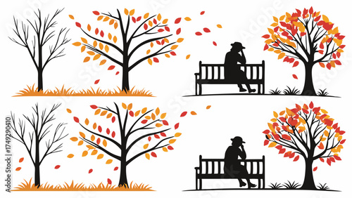 Autumn Solitude Person Sitting on Park Bench Reflecting on Changing Seasons, Melancholy Mood, Seasonal Marketing, Website Design, Emotional Connection, Fall Atmosphere