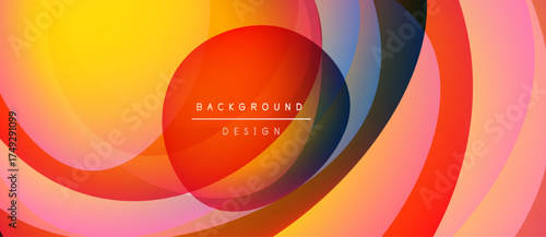 Abstract colorful design. Overlapping circles create dynamic visual effect. Gradient hues blend smoothly, forming vibrant backdrop.