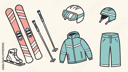 Winter Ski Gear and Apparel for Active Outdoor Adventure and Snow Sports Promotion, Exciting Family Fun and Travel Marketing