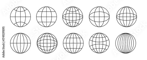 Cyberpunk wireframe globe PNG. 3D wireframe spheres set for virtual reality design vector