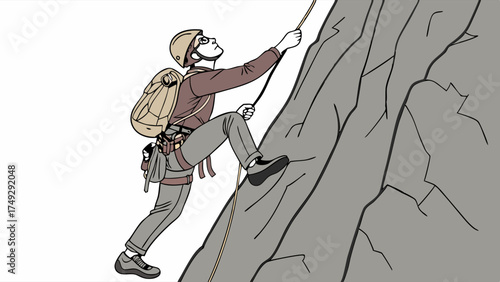 Adventurous Climber Ascending Rocky Mountain Peak for Extreme Sports Adventure, Achieving Goals, Overcoming Challenges, Outdoor Recreation, Extreme Fitness, and Personal Growth