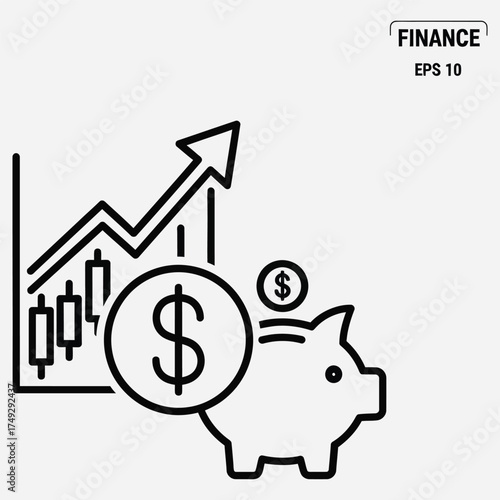 Financial Growth and Piggy Bank Savings Illustration Chart, Coin, and Investment Concept