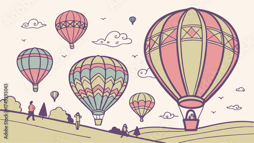 Adventure and Travel Dreams Hot Air Ballooning Over Rolling Hills for Vacation Marketing Web Design and Holiday Promotion