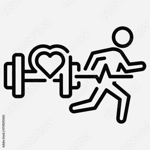 Dynamic vector icon illustrating the synergy between cardiovascular exercise, strength training, and overall heart health, perfect for fitness apps, health blogs, and wellness promotions
