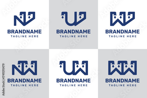 Letters NV NW UV UW WV WW Pipe Drop Logo, symbolizing plumbing, flow, and reliability