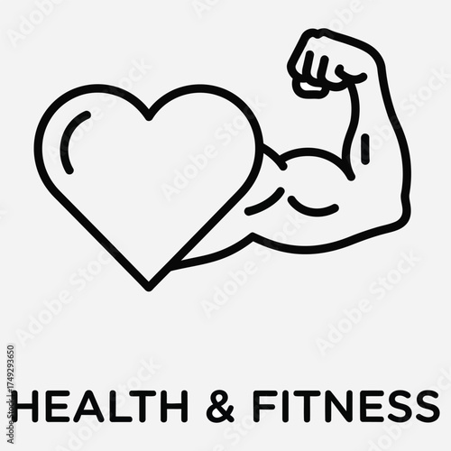 Icon of Health and Fitness with Heart and Muscle Arm Symbolizing Wellness