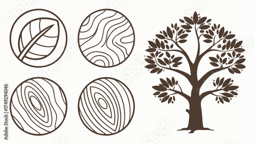 Rustic Tree and Wood Grain Circles for Natural Branding, Eco-Friendly Web Design, Organic Product Packaging, and Sustainable Marketing Materials