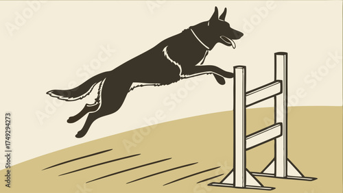 Agile German Shepherd Leaping Over Jump Obstacle in Dog Agility Training for Fitness and Fun, Active Pet Sports Competition