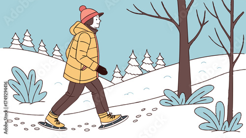 Winter Snowshoeing Adventure for Outdoor Recreation and Health Marketing, Active Lifestyle and Seasonal Travel Promotion, Serene Snowy Landscape Exploration