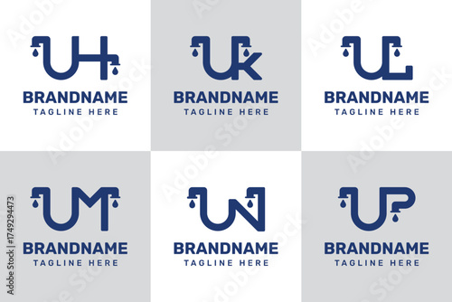 Letters UH UK UL UM UN UP Pipe Drop Logo, symbolizing plumbing, flow, and reliability