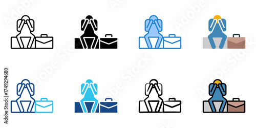 Sad employee. icon set multiple style collection 
