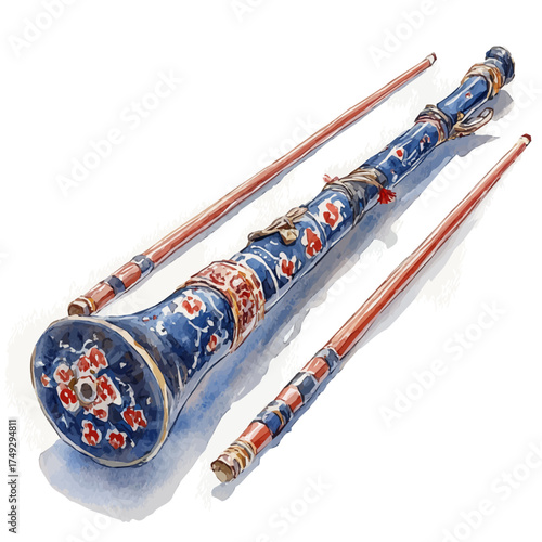 Erhu, watercolor drawing vector, isolated on a white background.