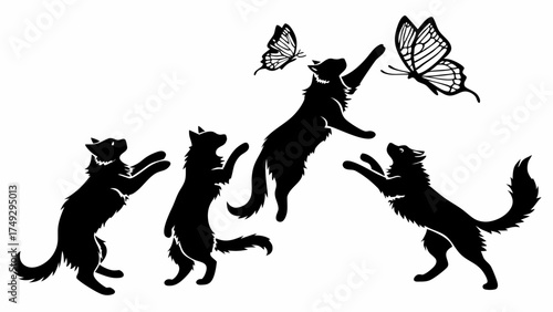 Playful Dogs Chasing Butterflies in Summer Meadow Joyful Outdoor Activity for Pet Businesses and Children's Books