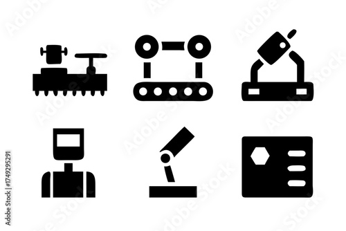 Set of industrial automation and robotics icons
