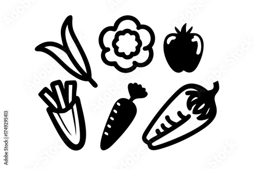 Illustration of various vegetables in black color