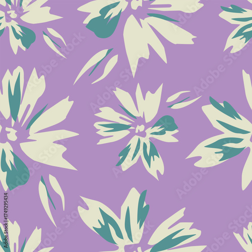 Floral botanical vector texture pattern with flowers and leaves. Seamless pattern can be used for wallpaper, pattern fills, web page background, surface textures.
