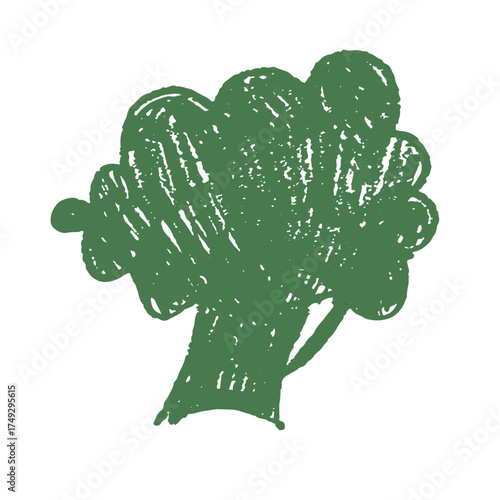 Broccoli drawn with chalk. A cute, hand-drawn children's illustration. The simple, naive style is perfect for school design, children's projects, and educational materials.