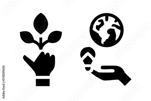 Hand holding plant and earth globe